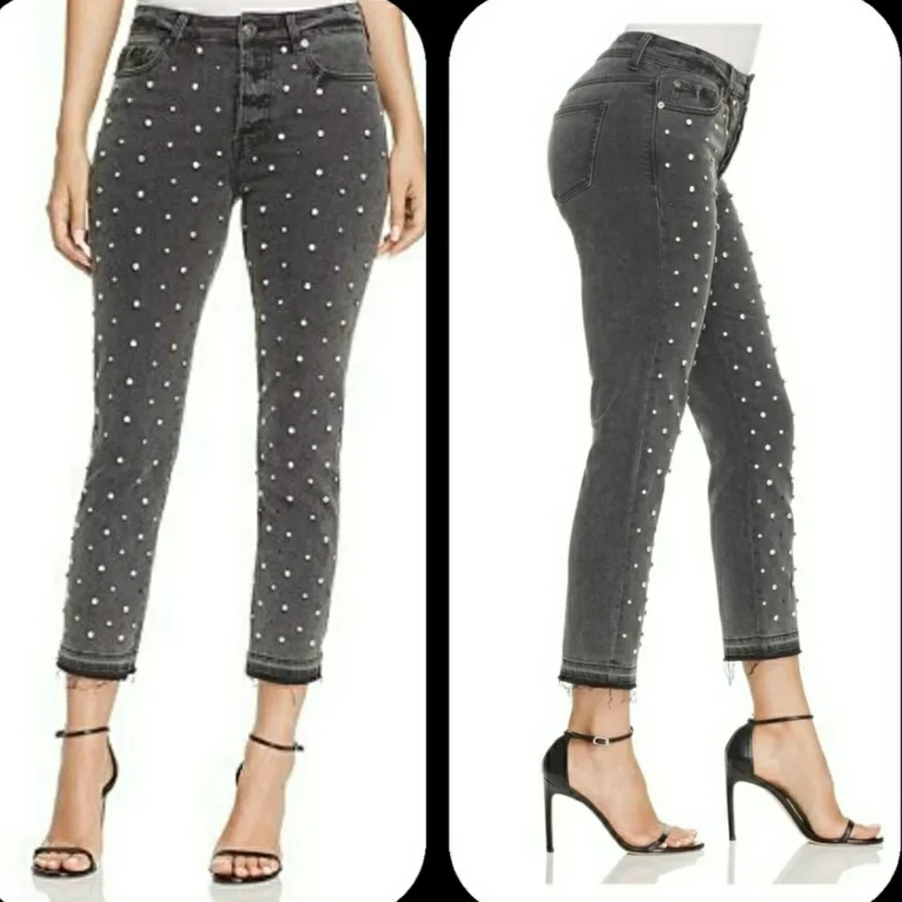 Pistola Charlie Embellished Ankle Skinny Jeans Washed Black Nwt